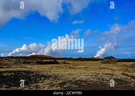 Fire n`Ice - Island live erlebt ! Eindrücke meiner Inselreise im August 2019.Hier das Hochtemperaturgebiet Gunnuhver auf der Halbinsel Reykjanes. Stockfoto